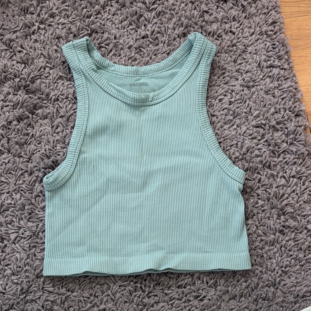 RSQ Ribbed Cropped Tank Top in Mint Green